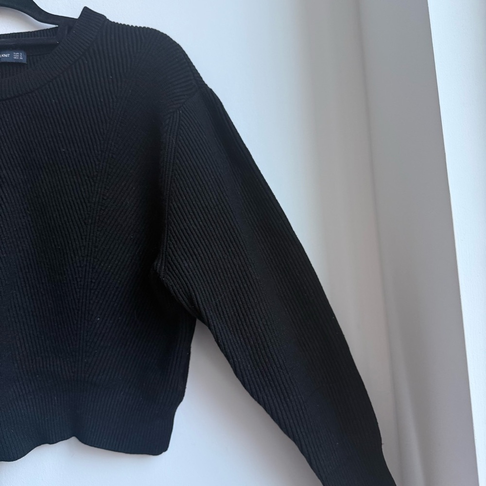 Zara Black Ribbed Knit Sweater Size S Cropped Crew Neck - Picture 4 of 7